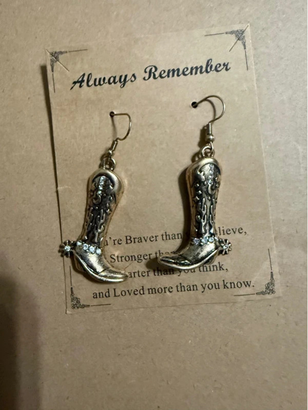 RechicGu rustic gold-tone cowgirl boot earrings
